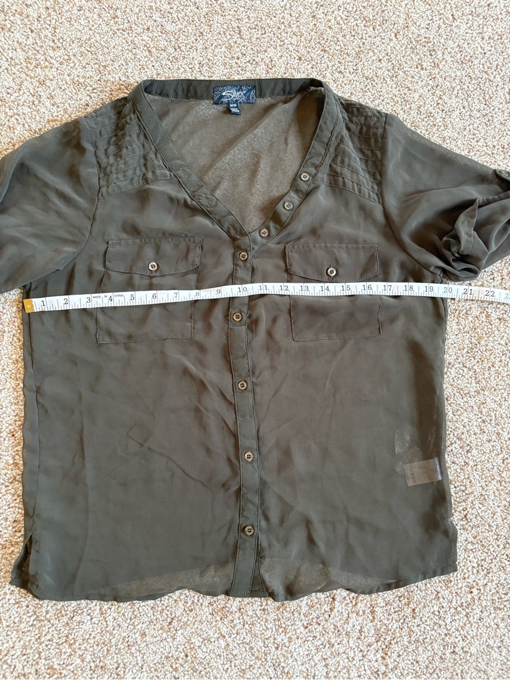 Silver Jeans Olive Green Shear Button-Front Shirt Women’s Medium